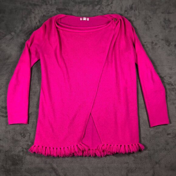Lilly Pulitzer Sweater Womens Small Pink 100% Cashmere Wrap Fringe Button - Picture 1 of 7